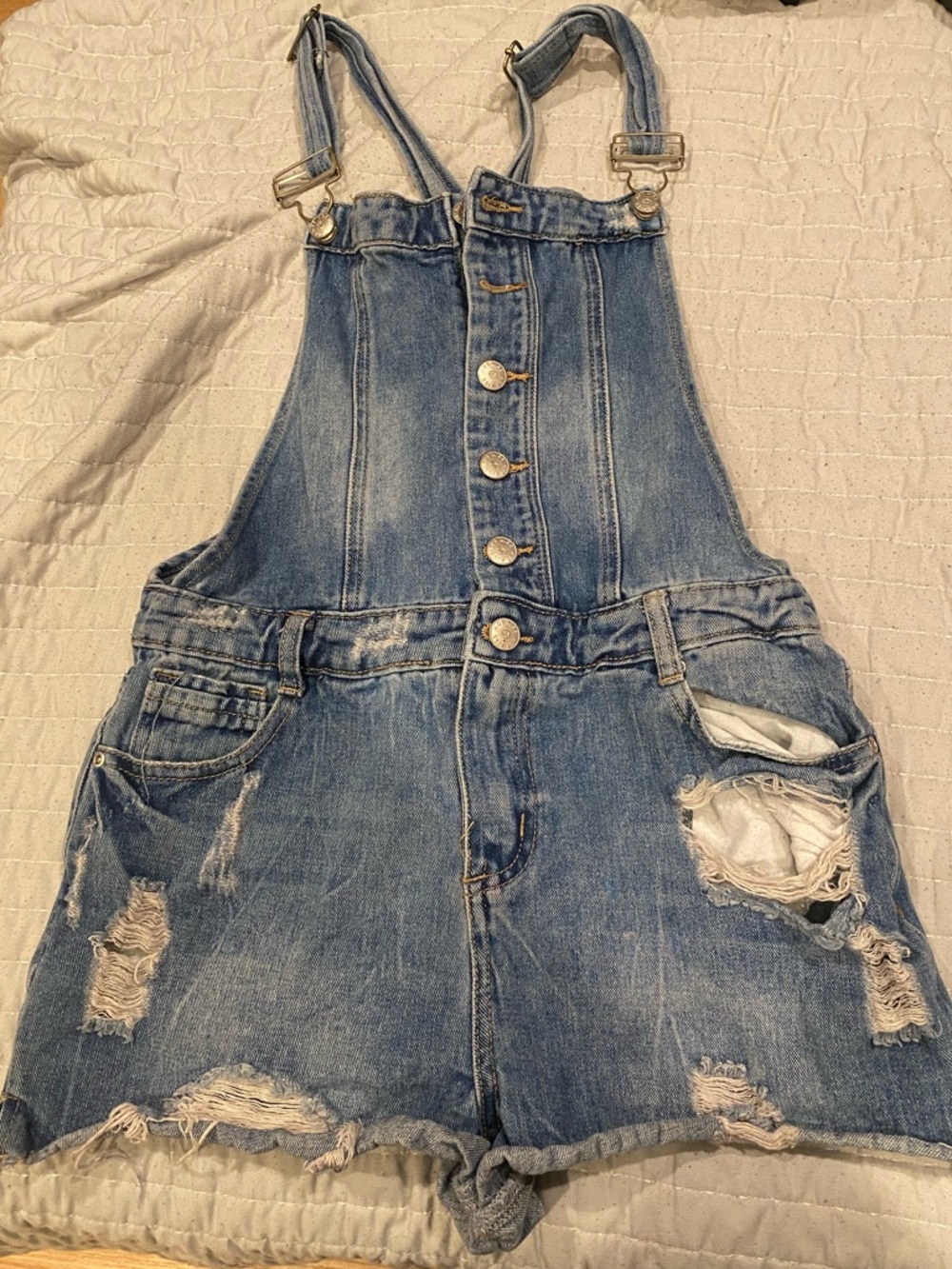 Vintage Hot Kiss Women's Blue Denim Overall Shorts